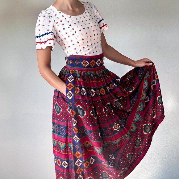 Vintage 80's Oscar de LA Renta  Boho Chic Skirt Full Skirt - Picture 3 of 9